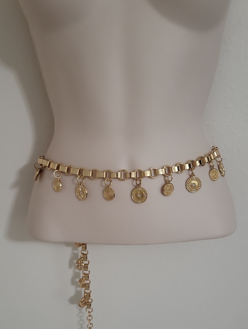 Steve Madden Gold Medallion Charm Waist Chain Link Belt